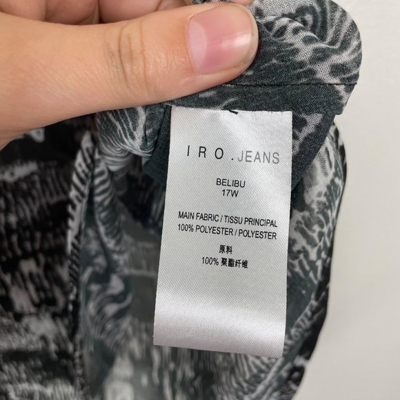 IRO Jeans Woman's Sz 36/4 Black & White Patterned Lace Up Back Semi Sheer Blouse - Picture 5 of 8